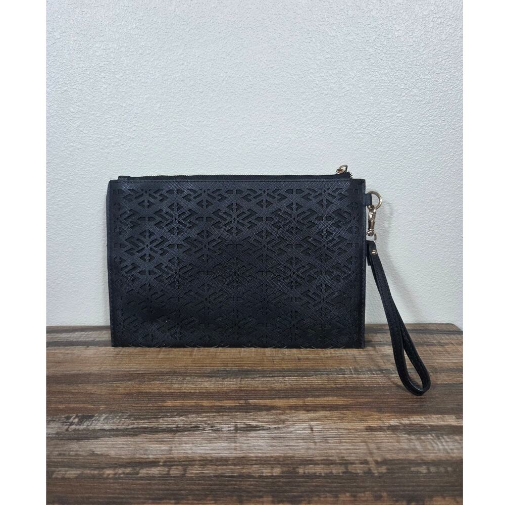 Aldo Black Faux Leather Cutout Wristlet Abstract Design Whimsigoth